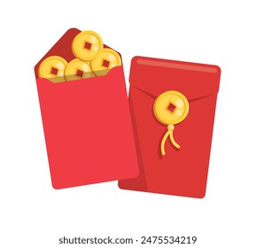 Angpao. Chinese new year with red envelope and gold money