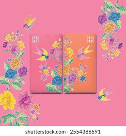 Angpao Design with Peranakan Batik Sarong Pattern. Translation: (Left) Birdsong and Fragrant Flowers, (Right) Blossom for Fortune