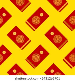 angpao or hongbao chinese new year lucky money envelope seamless pattern. Chinese festive traditional gift with coins, money for New Year, birthday, wedding and other holidays.