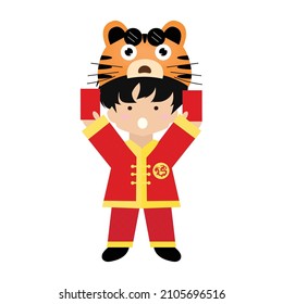 angpao and kids costume. 2022 Chinese new year, year of the tiger