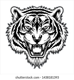 Angri tiger design black and white , vector illustration