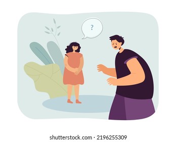 Angry adult arguing with child flat vector illustration. Father having psychological problems, misunderstanding daughter. Conflict, family concept for banner, website design or landing web page