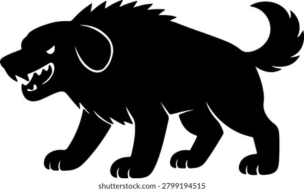 Angry aggressive black dog silhouette vector illustration isolated