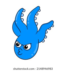 pulpo azul de cara agresivo enojado, ilustración vectorial art. doodle icono imagen kawaii.