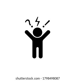 Icono de hombre enojado y agresivo. Signo de pensamiento negativo. Cliente de mal humor, comportamiento negativo del cliente. Vector de fondo blanco aislado. EPS 10
