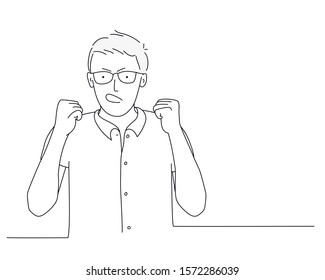 Angry Aggressive Man Shouting Out Loud With Ferocious Expression. Line Drawing Vector Illustration.
