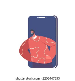 Wut Aggressiver Mann schreien und Schuld von Smartphone-Screen. Cyber Bullying in Social Media Networks, Online-Belästigung Konzept einzeln auf weißem Hintergrund. Vektorgrafik von Cartoon People