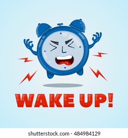 Angry alarm clock flat character illustration. Wake-up time concept