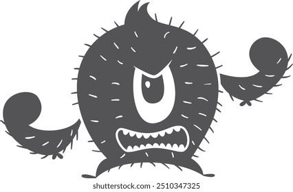 Angry alien. Funny monster. Fluffy black yeti