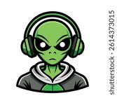Angry Alien Listening to Music with Headphones