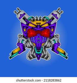 angry alien robot vector illustration