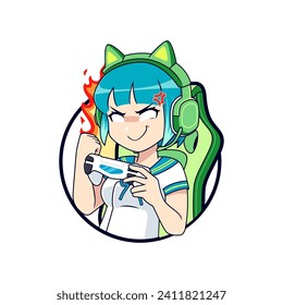 Angry anime gamer girl esport gaming vector logo mascot