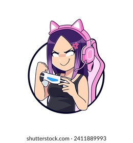 Angry anime gamer girl esport gaming vector logo mascot