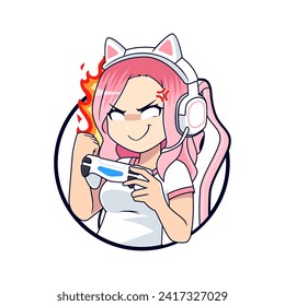 Angry anime gamer girl esport gaming vector logo mascot