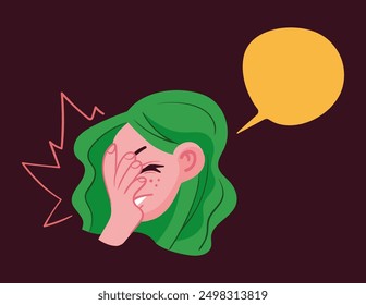 Angry anime girl character face with speech bubble graphic design element illustration