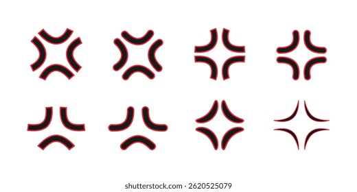 Angry anime manpu pictogram. Manga cross popping veins comic icon. Anime anger or irritation symbols set. Vector illustration