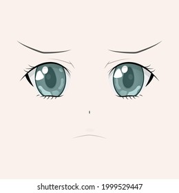 Angry anime style big green eyes. Hand drawn vector illustration. Isolated.