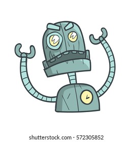 Caricatura De Robot Azul Enojado Y Molesto Esbozó Una Ilustración Con Android Cálido Y Sus Emociones