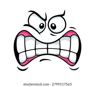 Angry annoyed emotion with growling teeth mouth for cartoon face expression emoji icon. Grumpy face expression with irritated angry snarl emotion for cartoon face or anger smile and furious emoticon