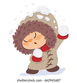 Angry Annoyed Little Kid having Snowball Fight