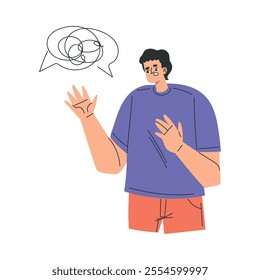 Angry Annoyed Man Character Have Conflict and Argument with Someone Vector Illustration