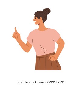 Angry annoyed woman accusing, criticizing, condemning with anger, rage emotion. Person arguing with disapprove gesture and irritated expression. Flat vector illustration isolated on white background