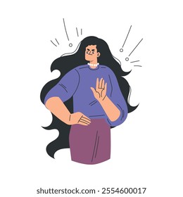Angry Annoyed Woman Character Have Conflict and Argument with Someone Vector Illustration