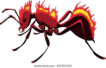 Angry Ant with fire effect on top (Editable) - Vector Illustration