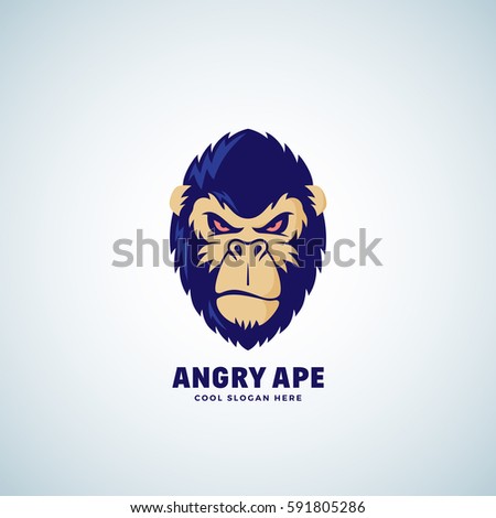 Angry Ape Abstract Vector Sign, Emblem or Logo Template. Monkey Face Symbol. Gorilla Head Silhouette. Good as a Sport Team Mascot. Isolated.