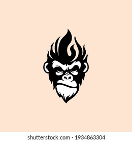 Angry Ape Head With Fire Hair Logo Template Vector