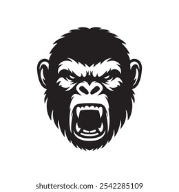 Angry Ape head vector silhouettes illustration design, isolated white background. Logo type, Tee shirt, statue design illustration vector.