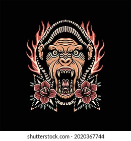 angry ape tattoo vector design