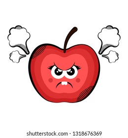 Angry apple cartoon. Colored sketch. Vector illustration design