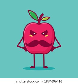 angry apple character vector illustration in flat style. suitable for icon, symbol,mascot 