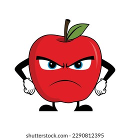 Angry Apple Fruit Cartoon Character. Suitable for poster, banner, web, icon, mascot, background