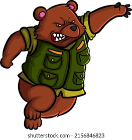 The Angry Army Bear Is Running And Catching Something Of Illustration