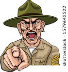 An angry army bootcamp drill sergeant soldier pointing at the viewer and shouting cartoon