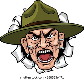 An Angry Army Bootcamp Drill Sergeant Soldier Shouting Cartoon