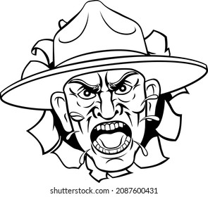 An Angry Army Bootcamp Drill Sergeant Soldier Shouting Cartoon