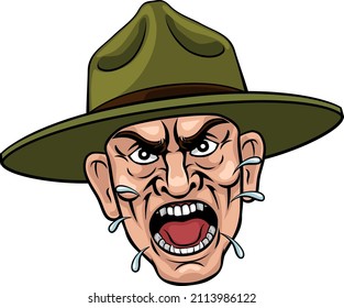 An Angry Army Bootcamp Drill Sergeant Soldier Shouting Cartoon