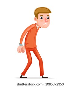 Angry arrestee prisoner caught handcuffs burglar robber thief guy character isolated icons cartoon design vector illustration