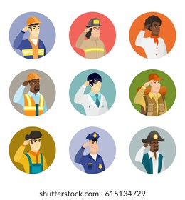 Angry asian farmer gesturing with his finger against temple. Avatar of farmer twisting his finger against temple. Set of vector flat design illustrations in the circle isolated on white background.