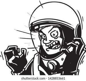 angry astronaut landing down comics style black