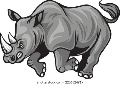 Angry attacking rhino cartoon character