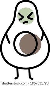 Angry avocado, icon illustration, vector on white background