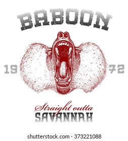 Angry Baboon Silk print. Vector
