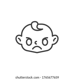 Angry baby face line icon. linear style sign for mobile concept and web design. Annoyed child face outline vector icon. Symbol, logo illustration. Vector graphics