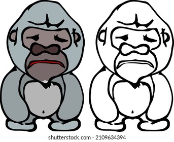 Angry Baby Gorilla. Hand Drawn Vector Illustration.