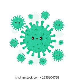 Angry bad coronavirus infection,micro bacteria.Vector flat style cartoon character illustration.Isolated on white background.Microbe, pathogen, corona virus