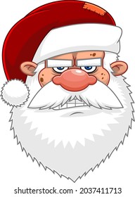 Angry Bad Santa Claus Face Portrait Cartoon Character With Gnash Teeth. Vector Hand Drawn Illustration Isolated On Transparent Background